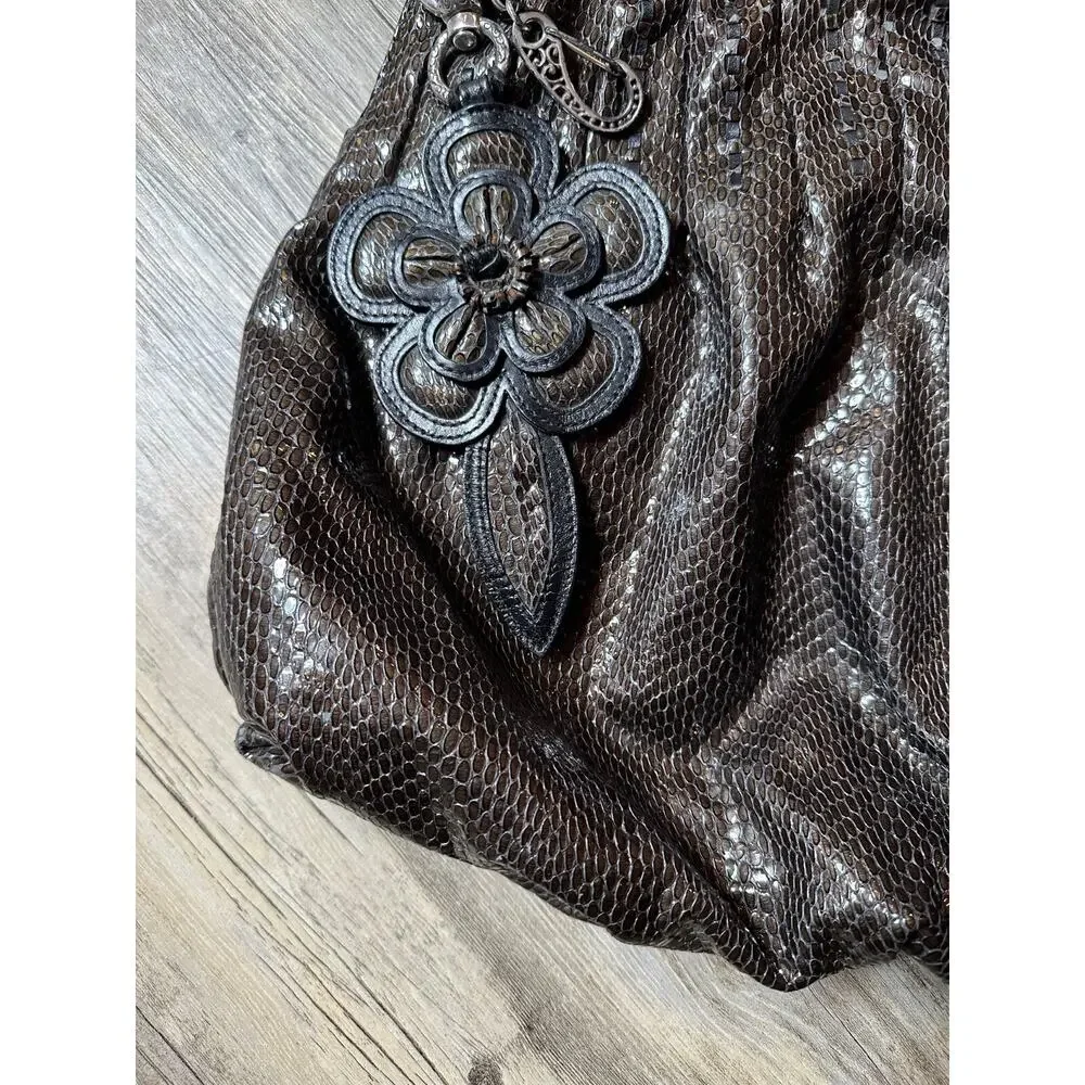 Brighton Breelan Python Snake Embossed Leather Handbag Purse Hobo Brown Grey
